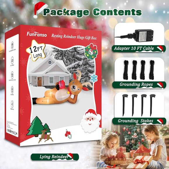 ⚡12FT Christmas Inflatable Blow Up Reindeer Gift Box Decor Outdoor Decoration - Picture 6 of 6